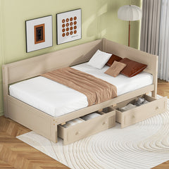 Bellemave® Twin Size Wood Daybed with 2 Drawers and Guardrail