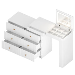 Bellemave® Vanity Desk with Mirror and Lights, Flip-Top Tabletop, 7 Storage Drawers, 9 Compartments