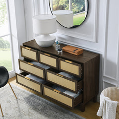 Bellemave® Modern Rattan Dresser with 7 Drawers