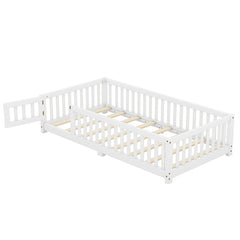 Bellemave® Twin Size Montessori Floor Bed with Safety Guardrails and Door