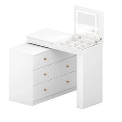Bellemave® Vanity Desk with Mirror and Lights, Flip-Top Tabletop, 7 Storage Drawers, 9 Compartments