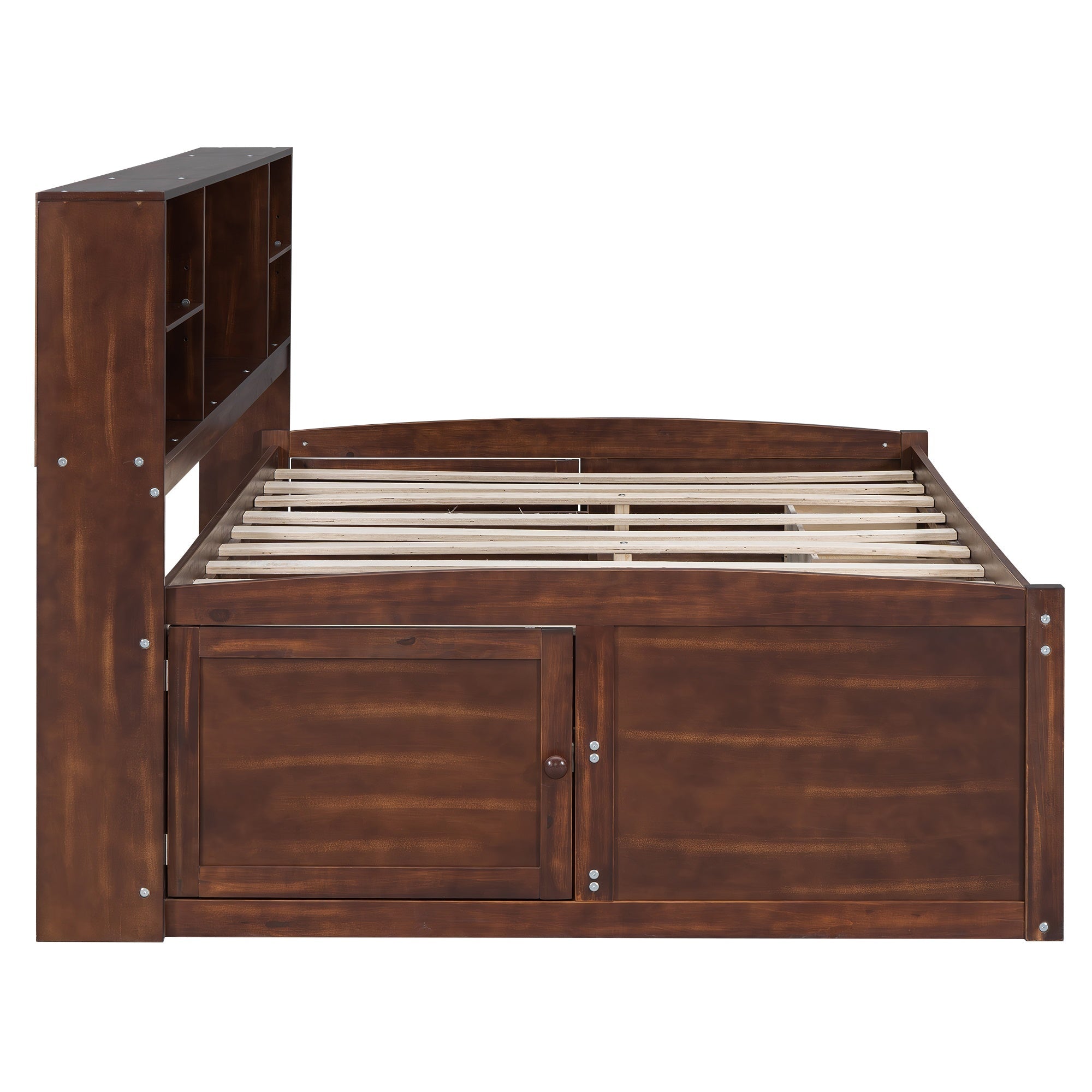 Bellemave Full Size Wooden Captain Bed with Built-in Storage Shelves, 4 Drawers and 2 Cabinets, Antique Brown Bellemave