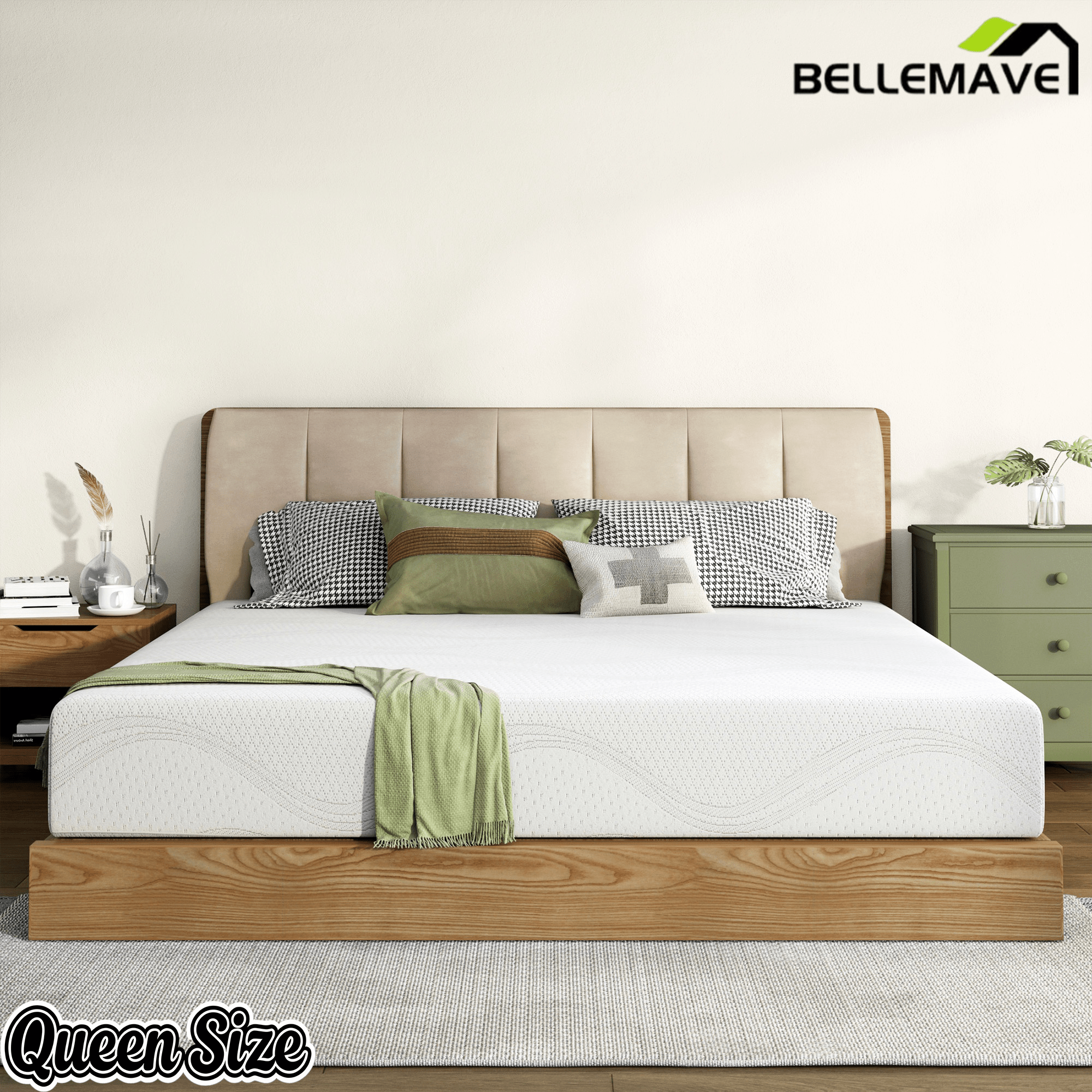 Bellemave® 10" Twin Memory Foam Mattress with Cooling Green Tea Gel & Charcoal, Breathable Knit Cover, CertiPUR - US Certified, Mattress in a Box, Soft Support, White - Bellemave