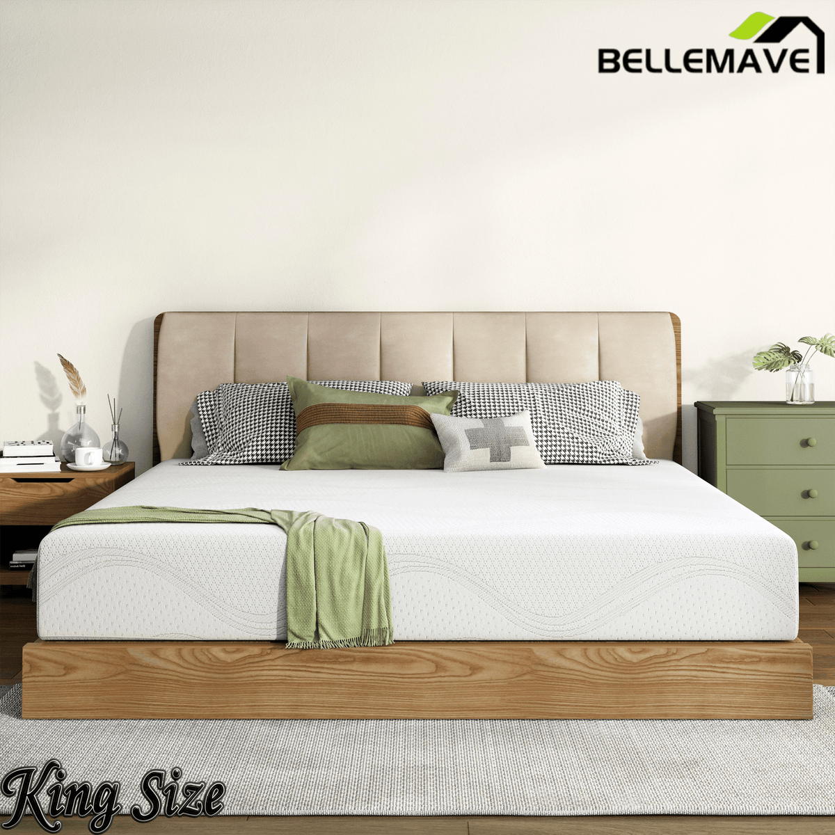 Bellemave® 10" Twin Memory Foam Mattress with Cooling Green Tea Gel & Charcoal, Breathable Knit Cover, CertiPUR - US Certified, Mattress in a Box, Soft Support, White - Bellemave