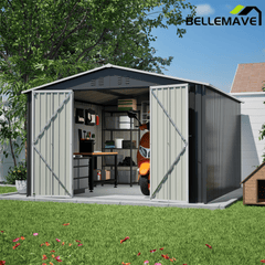 Bellemave® 10' x 10' Metal Storage Shed for Outdoor, Steel Yard Shed with Design of Lockable Doors - Bellemave