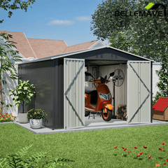 Bellemave® 10' x 10' Metal Storage Shed for Outdoor, Steel Yard Shed with Design of Lockable Doors - Bellemave