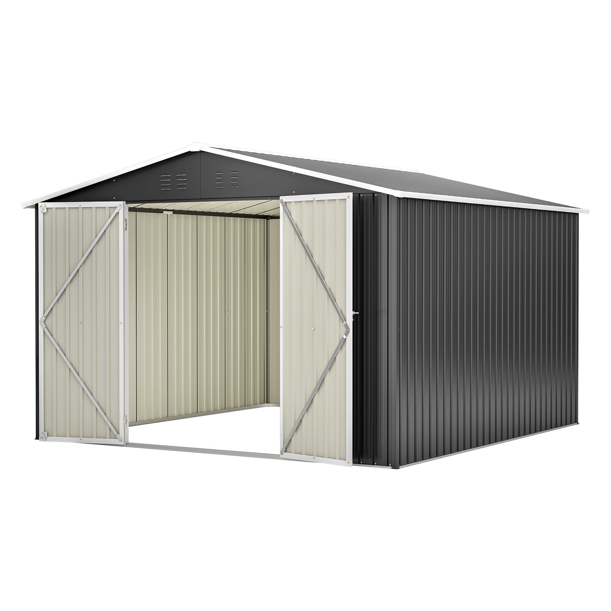 Bellemave® 10' x 10' Metal Storage Shed for Outdoor, Steel Yard Shed with Design of Lockable Doors - Bellemave