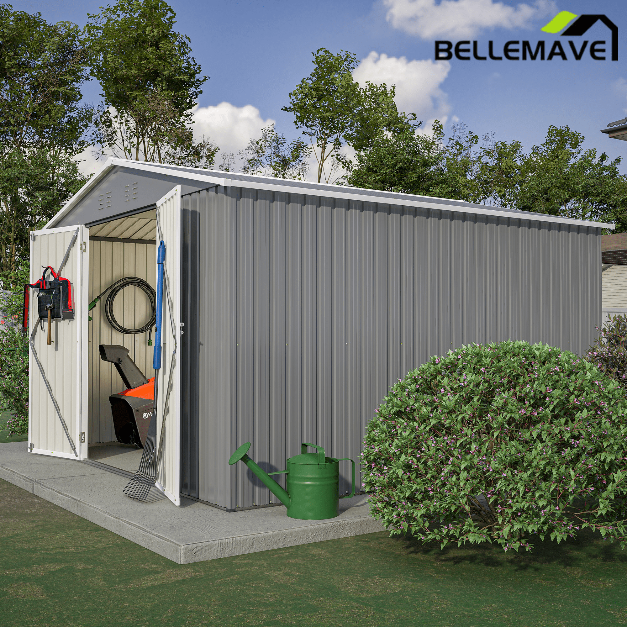 Bellemave® 10' x 10' Metal Storage Shed for Outdoor, Steel Yard Shed with Design of Lockable Doors - Bellemave