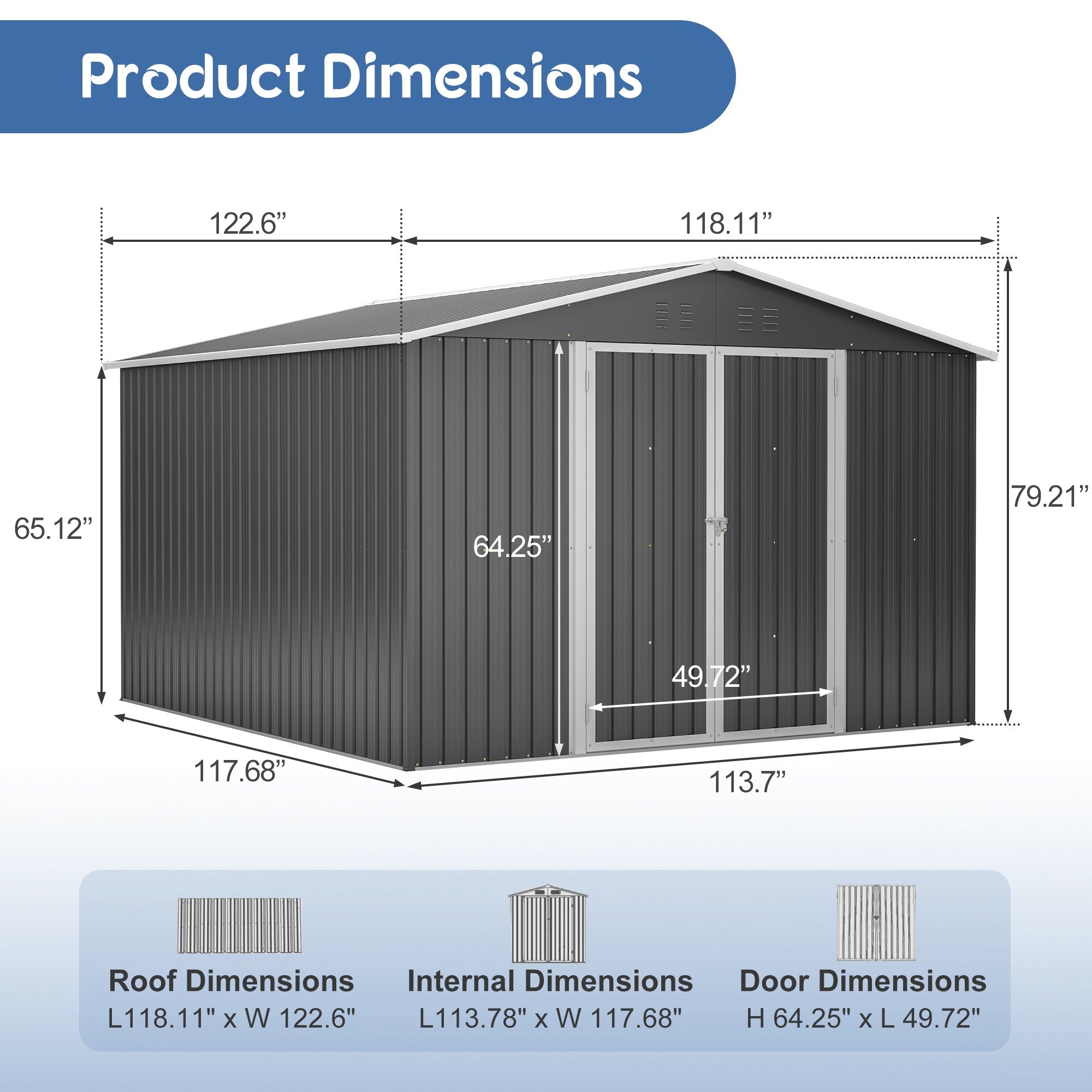 Bellemave® 10' x 10' Metal Storage Shed for Outdoor, Steel Yard Shed with Design of Lockable Doors - Bellemave