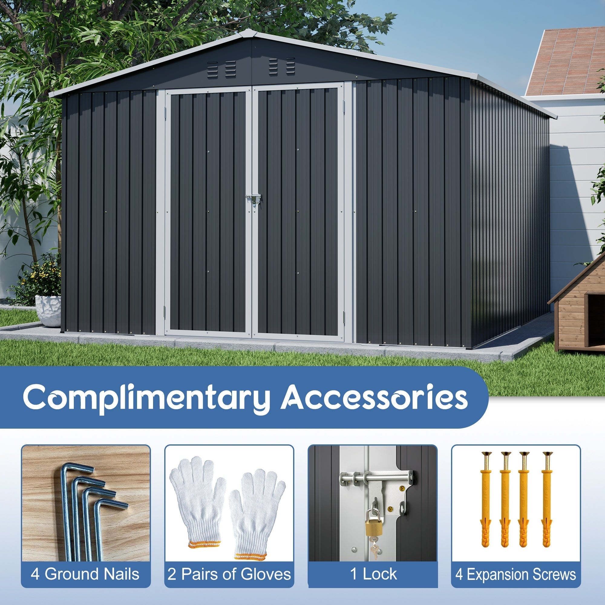 Bellemave® 10' x 10' Metal Storage Shed for Outdoor, Steel Yard Shed with Design of Lockable Doors - Bellemave