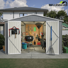 Bellemave® 10' x 10' Metal Storage Shed for Outdoor, Steel Yard Shed with Design of Lockable Doors - Bellemave