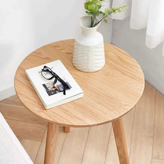 Bellemave® 100% Natural Solid Oak Wood Round End Table - Bellemave