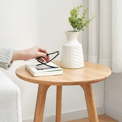 Bellemave® 100% Natural Solid Oak Wood Round End Table - Bellemave