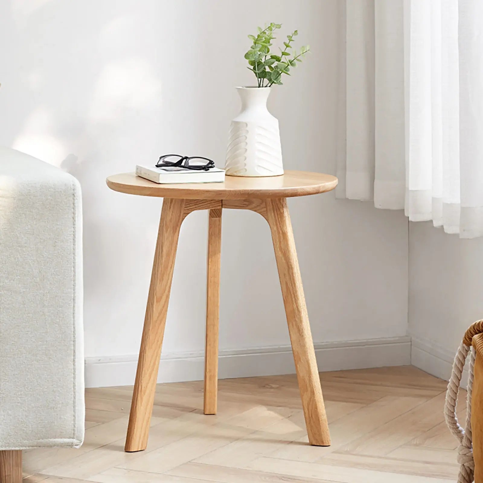Bellemave® 100% Natural Solid Oak Wood Round End Table - Bellemave