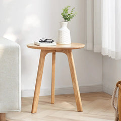 Bellemave® 100% Natural Solid Oak Wood Round End Table - Bellemave