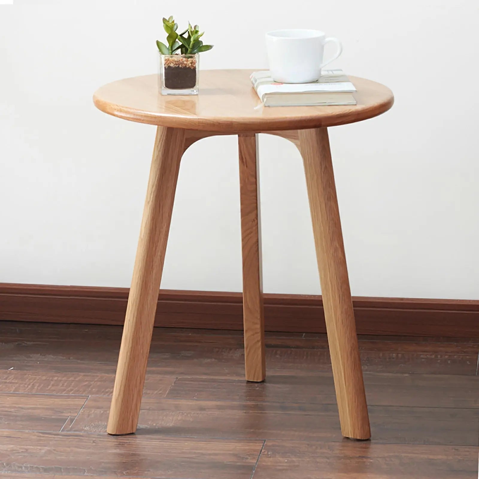 Bellemave® 100% Natural Solid Oak Wood Round End Table - Bellemave