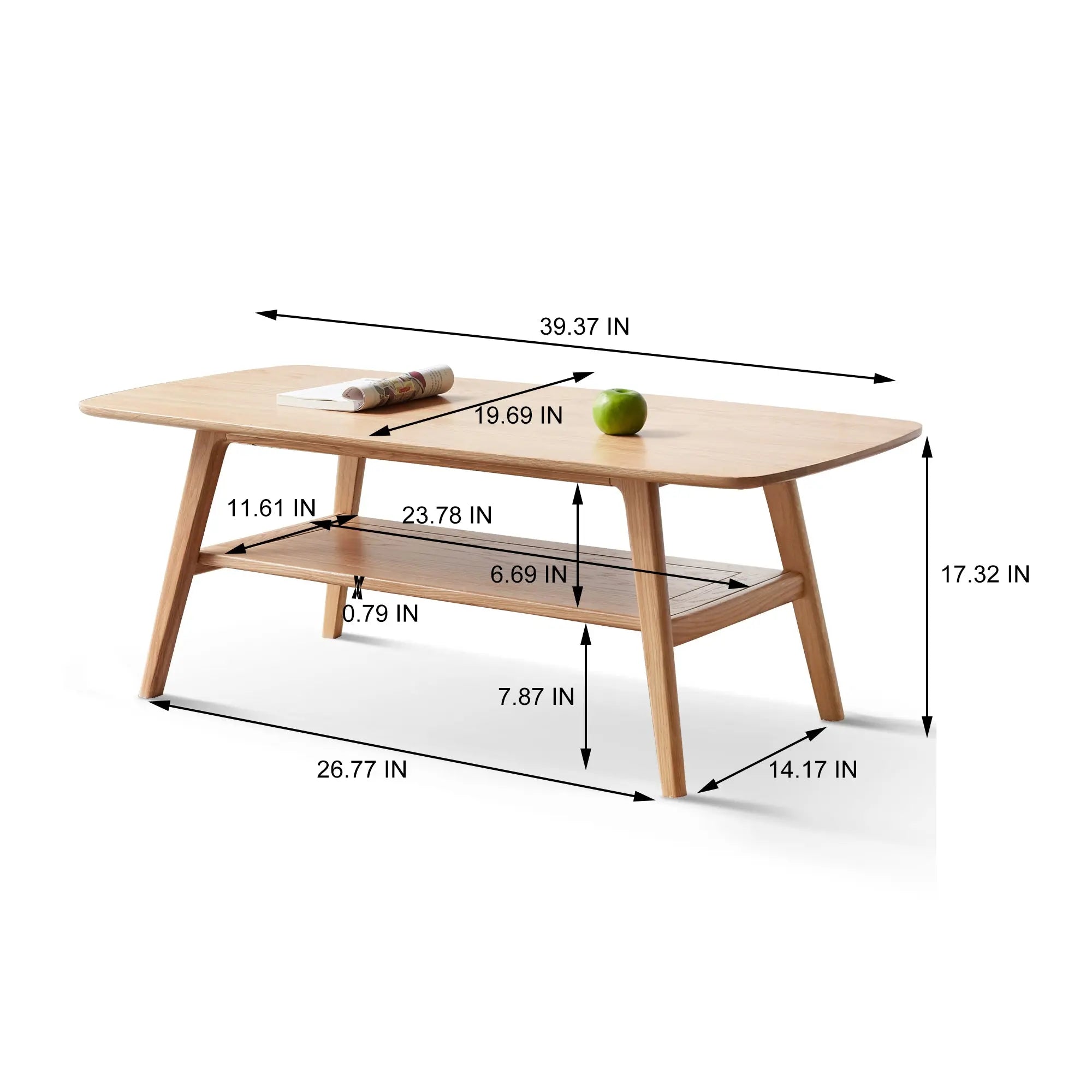 Bellemave® 100% Solid Wood Center Table Low Table with Storage Shelf - Bellemave