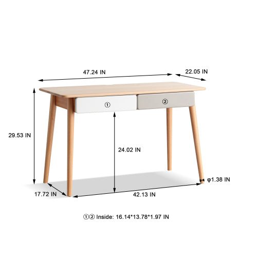 Bellemave® 100% Solid Wood Computer Desk with 2 Drawers - Bellemave