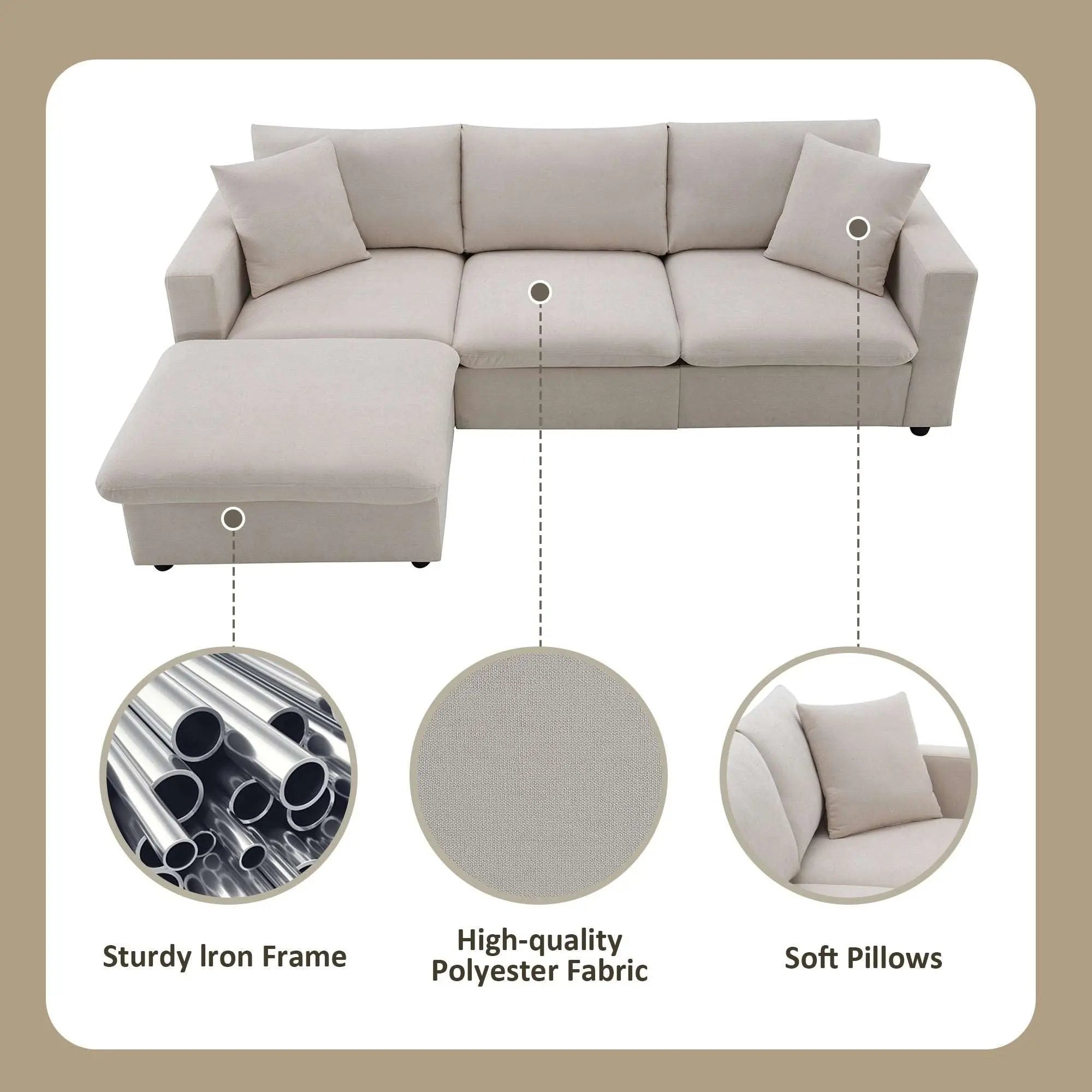 Bellemave® 100.4" Modern Sectional Sofa,L - shaped Couch Set with 2 Free Pillows - Bellemave