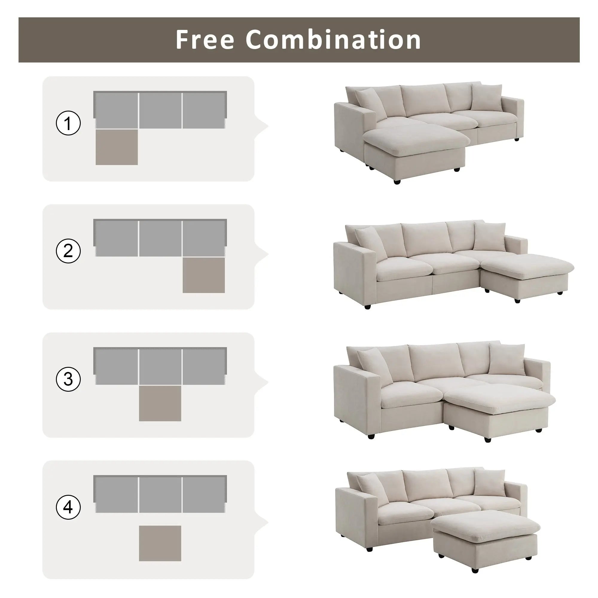 Bellemave® 100.4" Modern Sectional Sofa,L - shaped Couch Set with 2 Free Pillows - Bellemave