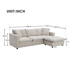 Bellemave® 100.4" Modern Sectional Sofa,L - shaped Couch Set with 2 Free Pillows - Bellemave