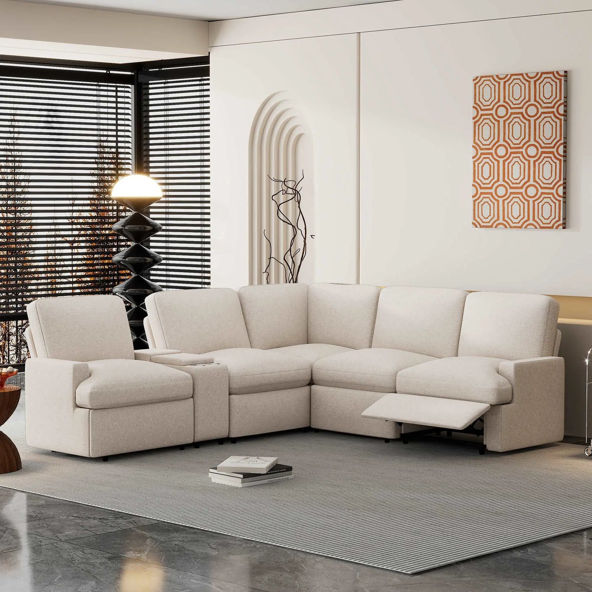 Bellemave® 104" Power Recliner Corner Sofa Home Theater Reclining Sofa Sectional Couches with Storage Box, Cup Holders, USB Ports and Power Socket - Bellemave