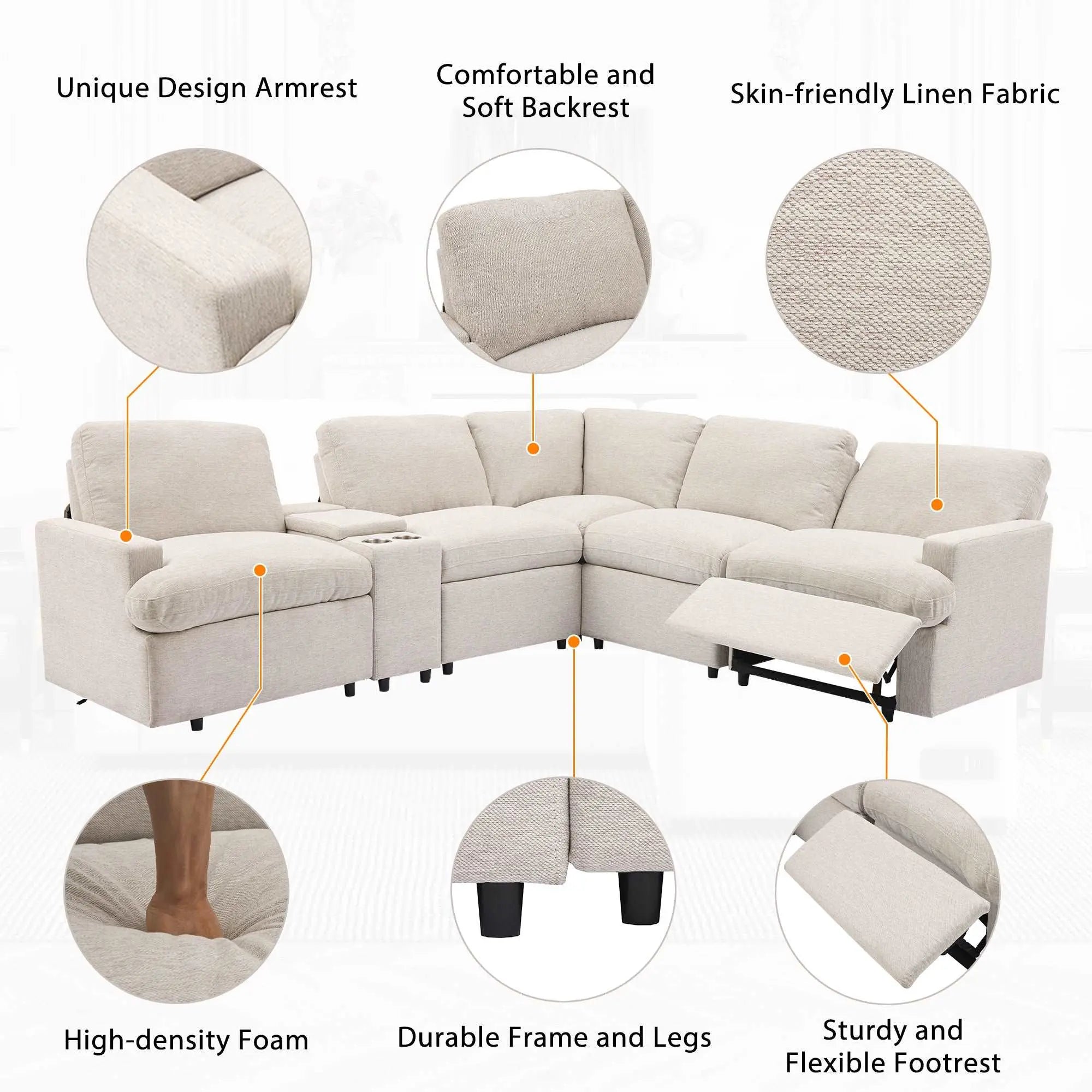 Bellemave® 104" Power Recliner Corner Sofa Home Theater Reclining Sofa Sectional Couches with Storage Box, Cup Holders, USB Ports and Power Socket - Bellemave