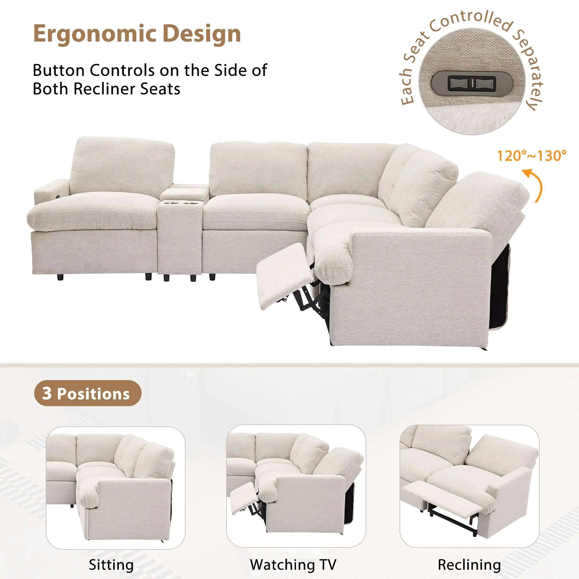 Bellemave® 104" Power Recliner Corner Sofa Home Theater Reclining Sofa Sectional Couches with Storage Box, Cup Holders, USB Ports and Power Socket - Bellemave