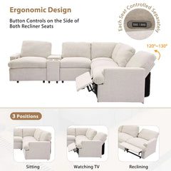 Bellemave® 104" Power Recliner Corner Sofa Home Theater Reclining Sofa Sectional Couches with Storage Box, Cup Holders, USB Ports and Power Socket - Bellemave