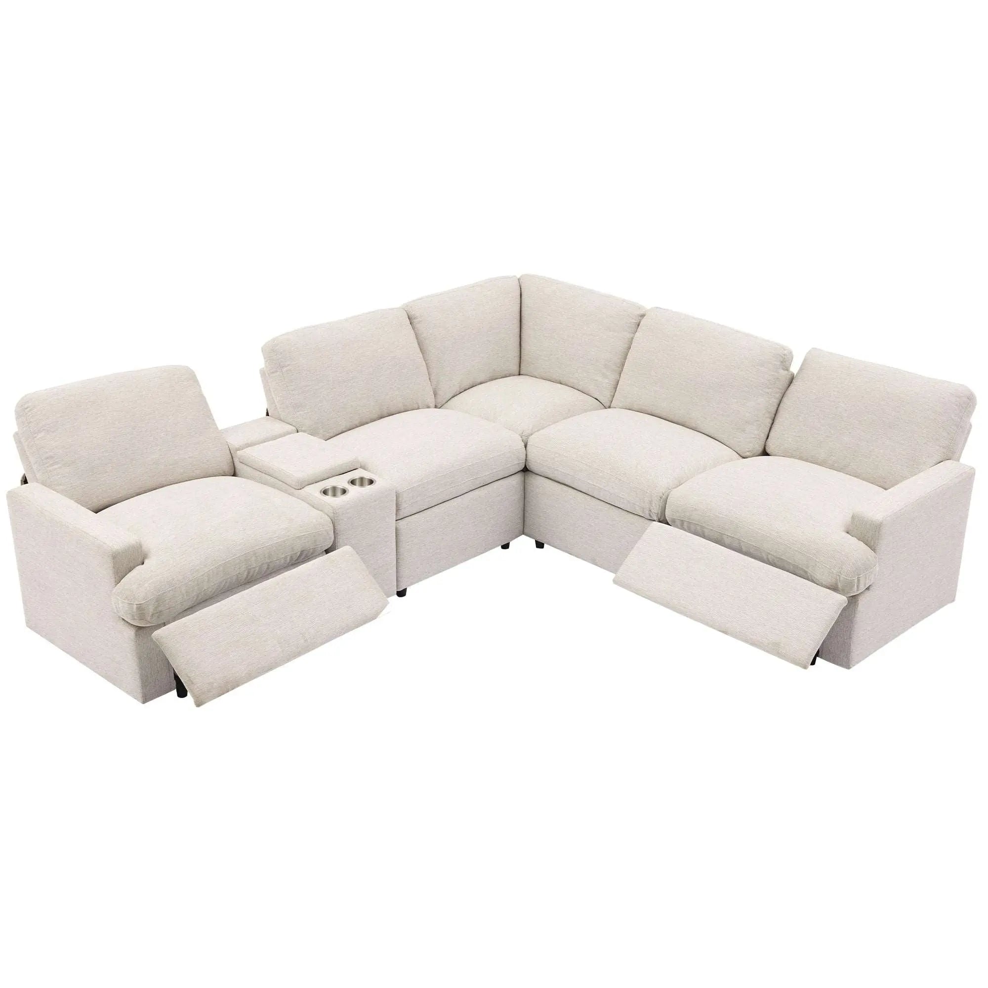 Bellemave® 104" Power Recliner Corner Sofa Home Theater Reclining Sofa Sectional Couches with Storage Box, Cup Holders, USB Ports and Power Socket - Bellemave