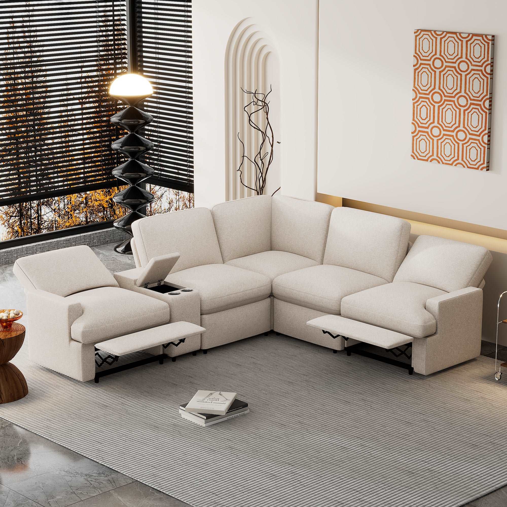 Bellemave® 104" Power Recliner Corner Sofa Home Theater Reclining Sofa Sectional Couches with Storage Box, Cup Holders, USB Ports and Power Socket - Bellemave