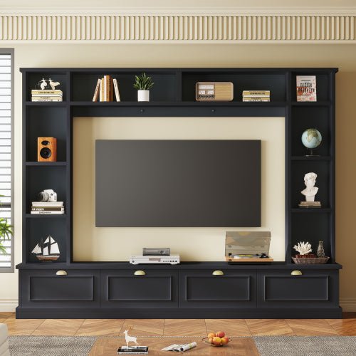 Bellemave® 104.2" Large Wall Unit Entertainment Center with Bookshelves and Golden Handles - Bellemave