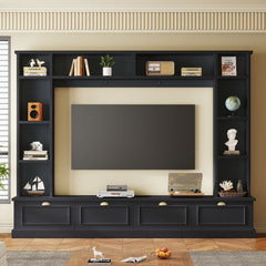 Bellemave® 104.2" Large Wall Unit Entertainment Center with Bookshelves and Golden Handles - Bellemave