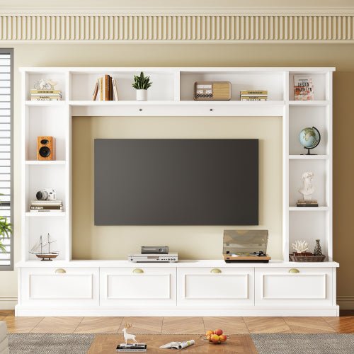 Bellemave® 104.2" Large Wall Unit Entertainment Center with Bookshelves and Golden Handles - Bellemave