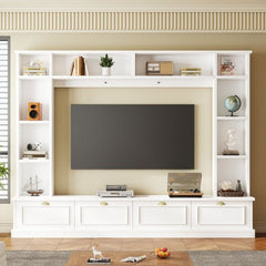 Bellemave® 104.2" Large Wall Unit Entertainment Center with Bookshelves and Golden Handles - Bellemave