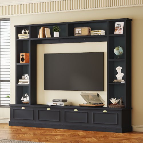 Bellemave® 104.2" Large Wall Unit Entertainment Center with Bookshelves and Golden Handles - Bellemave