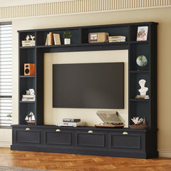 Bellemave® 104.2" Large Wall Unit Entertainment Center with Bookshelves and Golden Handles - Bellemave