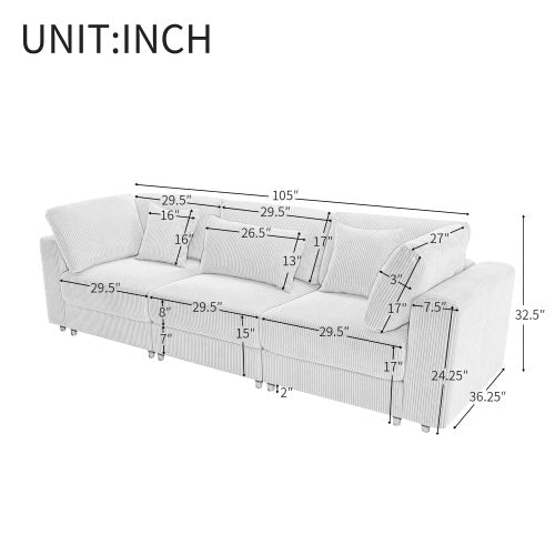 Bellemave® 105" 3 Seater Sofa with Removable Back Cushions and 5 Pillows - Bellemave