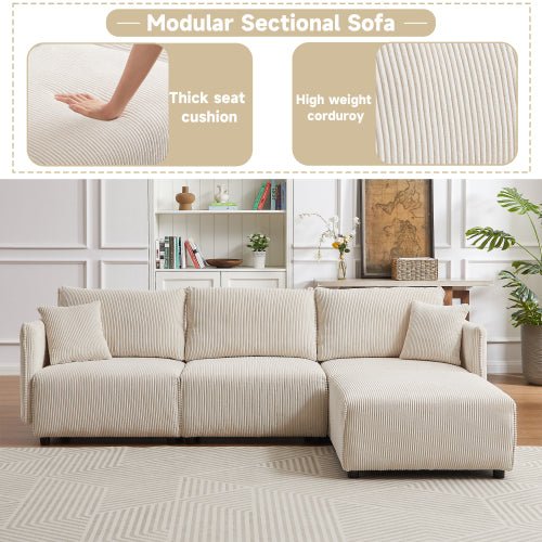 Bellemave® 106" Modern Minimalist Corduroy Combination Sofa with 2 Comfort Cushions with USB & C Charging Ports - Bellemave