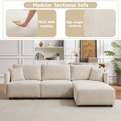 Bellemave® 106" Modern Minimalist Corduroy Combination Sofa with 2 Comfort Cushions with USB & C Charging Ports - Bellemave