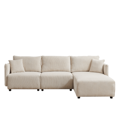 Bellemave® 106" Modern Minimalist Corduroy Combination Sofa with 2 Comfort Cushions with USB & C Charging Ports - Bellemave