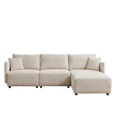 Bellemave® 106" Modern Minimalist Corduroy Combination Sofa with 2 Comfort Cushions with USB & C Charging Ports - Bellemave