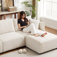 Bellemave® 106" Modern Minimalist Corduroy Combination Sofa with 2 Comfort Cushions with USB & C Charging Ports - Bellemave