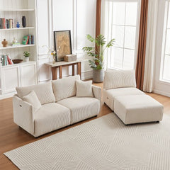 Bellemave® 106" Modern Minimalist Corduroy Combination Sofa with 2 Comfort Cushions with USB & C Charging Ports - Bellemave