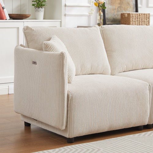 Bellemave® 106" Modern Minimalist Corduroy Combination Sofa with 2 Comfort Cushions with USB & C Charging Ports - Bellemave