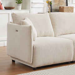 Bellemave® 106" Modern Minimalist Corduroy Combination Sofa with 2 Comfort Cushions with USB & C Charging Ports - Bellemave