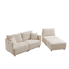 Bellemave® 106" Modern Minimalist Corduroy Combination Sofa with 2 Comfort Cushions with USB & C Charging Ports - Bellemave