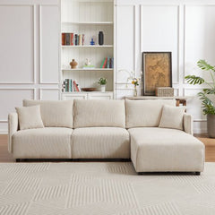 Bellemave® 106" Modern Minimalist Corduroy Combination Sofa with 2 Comfort Cushions with USB & C Charging Ports - Bellemave