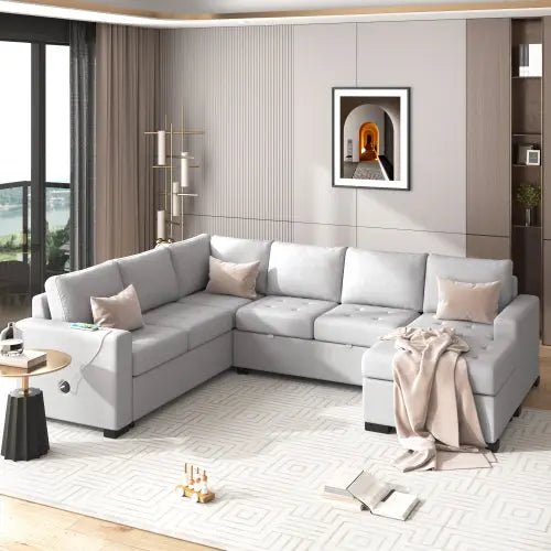 Bellemave® 108.3" Modular Combination Sofa with Ottoman L - shaped Corner Combination, USB and Type - C Interfaces - Bellemave