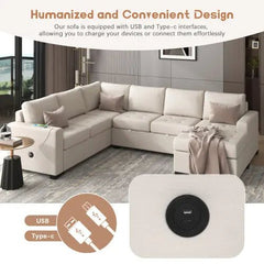 Bellemave® 108.3" Modular Combination Sofa with Ottoman L - shaped Corner Combination, USB and Type - C Interfaces - Bellemave